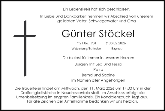 Anzeige von Günter Stöckel von MGO