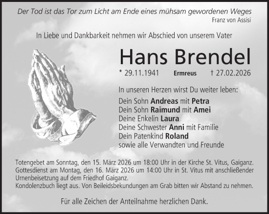 Anzeige von Hans Brendel von MGO