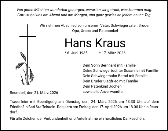 Anzeige von Hans Kraus von MGO