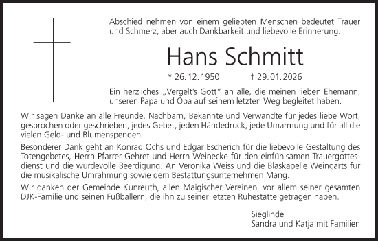 Anzeige von Hans Schmitt von MGO