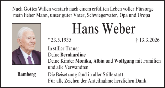 Anzeige von Hans Weber von MGO