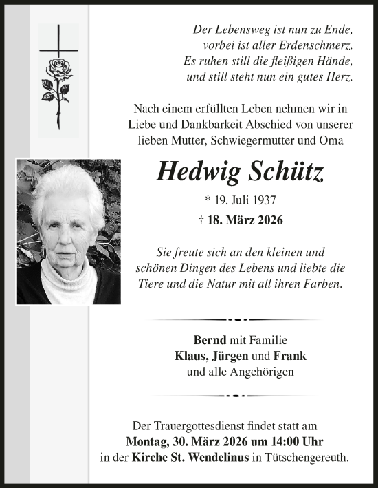 Anzeige von Hedwig Schütz von MGO