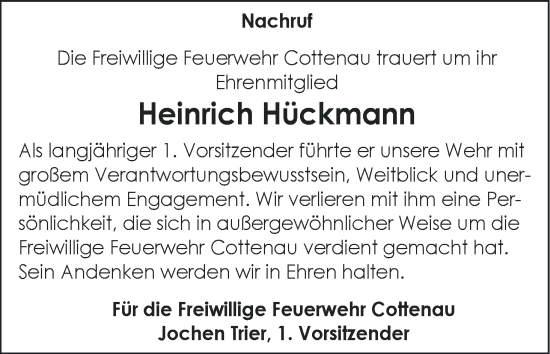 Anzeige von Heinrich Hückmann von MGO