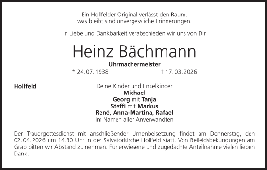 Anzeige von Heinz Bächmann von MGO