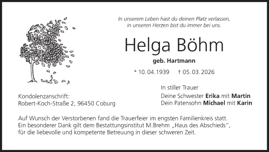 Anzeige von Helga Böhm von MGO