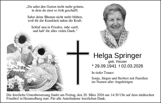 Anzeige von Helga Springer von MGO