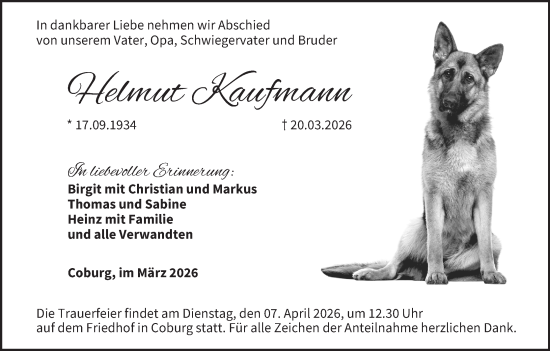 Anzeige von Helmut Kaufmann von MGO