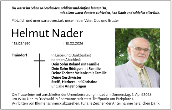 Anzeige von Helmut Nader von MGO