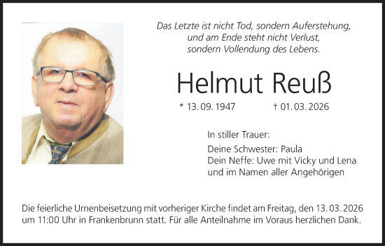 Anzeige von Helmut Reuß von MGO