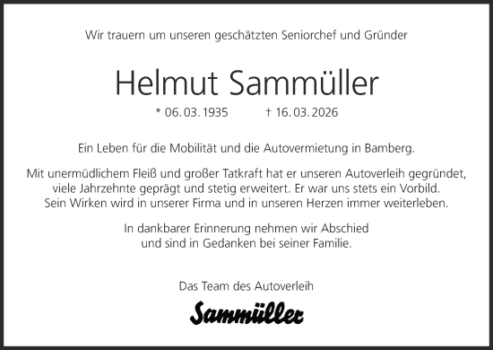 Anzeige von Helmut Sammüller von MGO