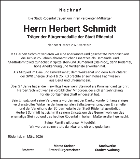 Anzeige von Herbert Schmidt von MGO