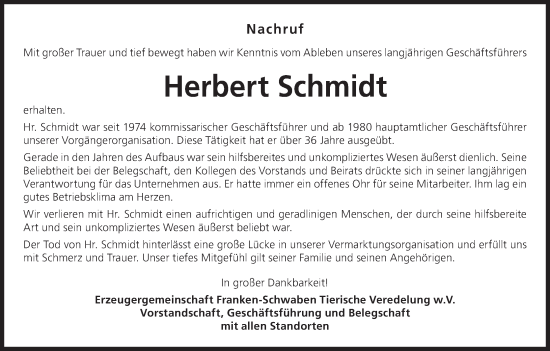 Anzeige von Herbert Schmidt von MGO