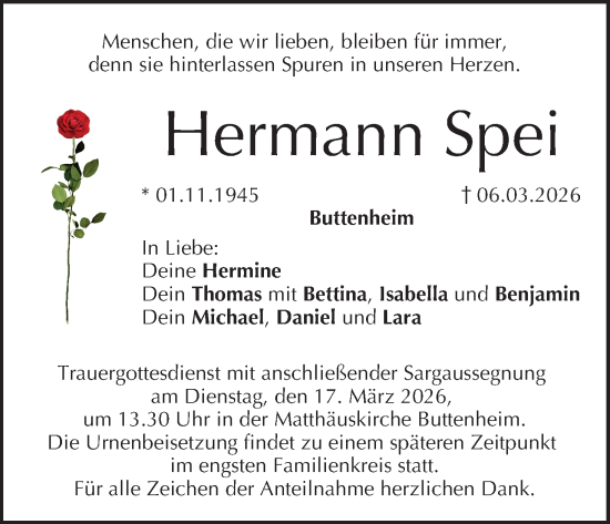 Anzeige von Hermann Spei von MGO