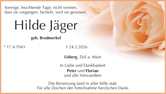 Anzeige von Hilde Jäger von MGO