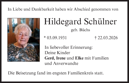 Anzeige von Hildegard Schülner von MGO