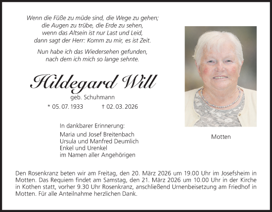 Anzeige von Hildegard Will von MGO