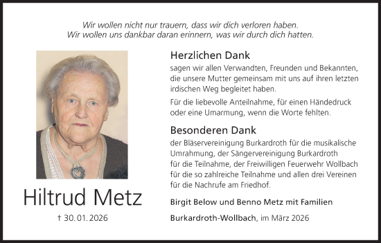Anzeige von Hiltrud Metz von MGO