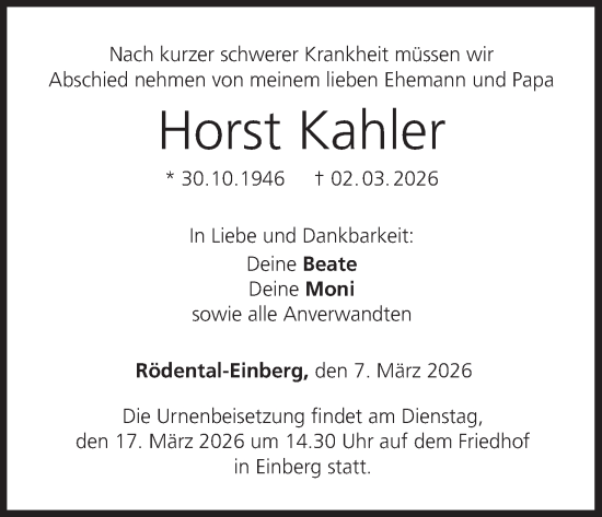 Anzeige von Horst Kahler von MGO