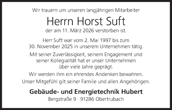 Anzeige von Horst Suft von MGO