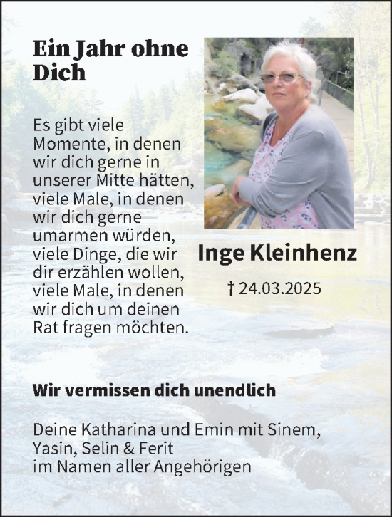 Anzeige von Inge Kleinhenz von MGO