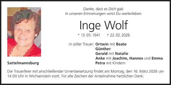 Anzeige von Inge Wolf von MGO