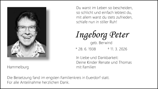 Anzeige von Ingeborg Peter von MGO