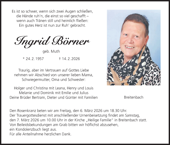 Anzeige von Ingrid Börner von MGO
