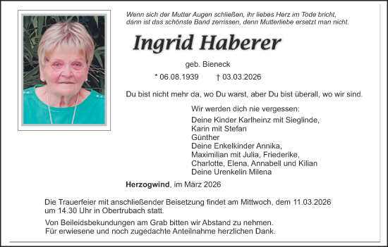 Anzeige von Ingrid Haberer von MGO