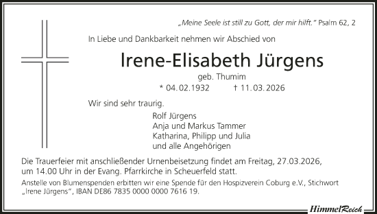 Anzeige von Irene-Elisabeth Jürgens von MGO