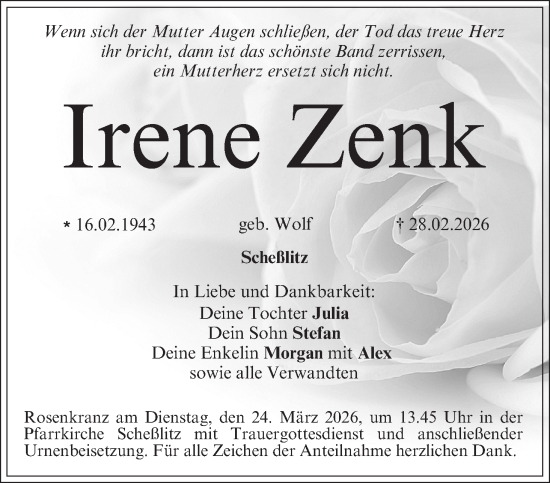 Anzeige von Irene Zenk von MGO