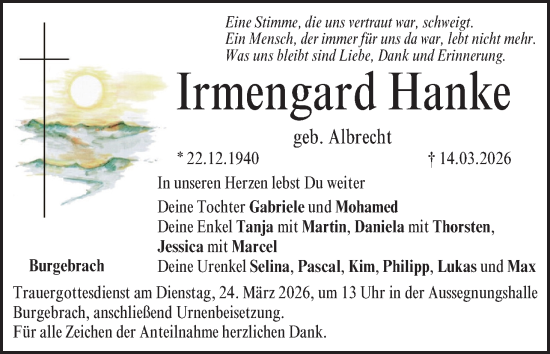 Anzeige von Irmengard Hanke von MGO