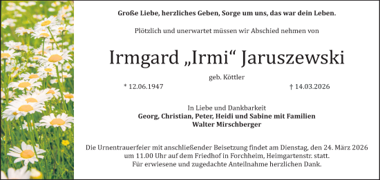 Anzeige von Irmgard Jaruszewski von MGO