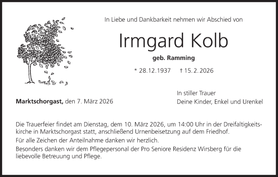 Anzeige von Irmgard Kolb von MGO