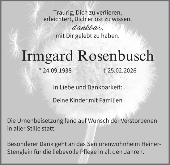 Anzeige von Irmgard Rosenbusch von MGO