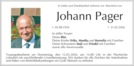 Anzeige von Johann Pager von MGO