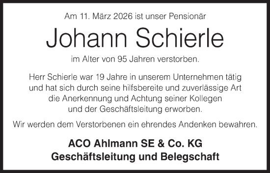 Anzeige von Johann Schierle von MGO