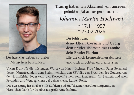 Anzeige von Johannes Martin Hochwart von MGO