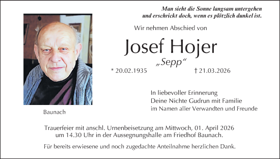 Anzeige von Josef Hojer von MGO