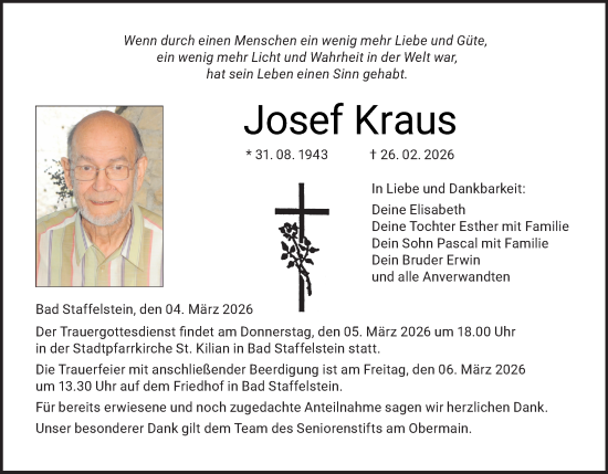 Anzeige von Josef Kraus von MGO