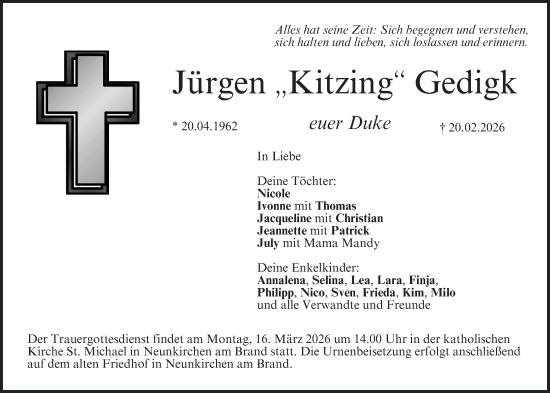 Anzeige von Jürgen Gedigk von MGO