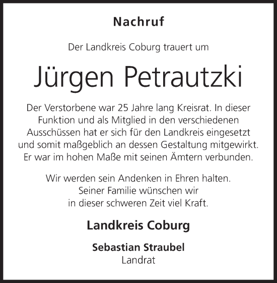 Anzeige von Jürgen Petrautzki von MGO