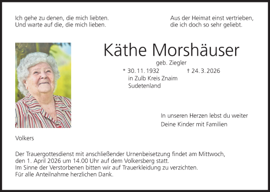 Anzeige von Käthe Morshäuser von MGO