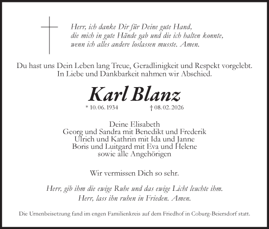 Anzeige von Karl Blanz von MGO