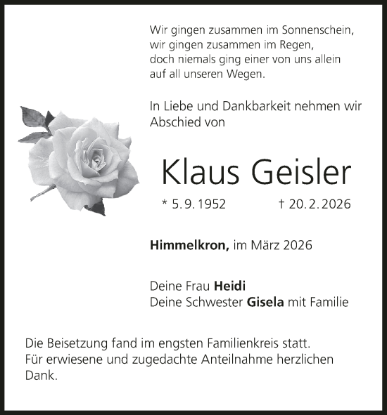 Anzeige von Klaus Geisler von MGO