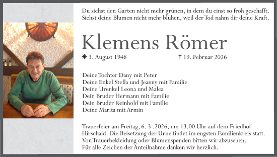 Anzeige von Klemens Römer von MGO
