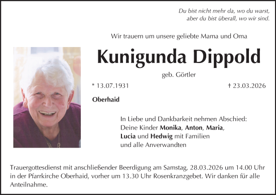 Anzeige von Kunigunda Dippold von MGO