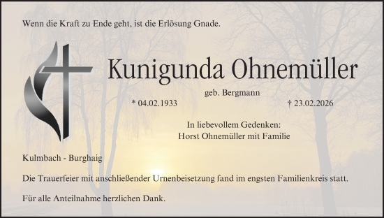 Anzeige von Kunigunda Ohnemüller von MGO