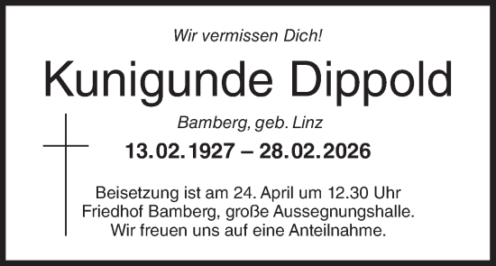 Anzeige von Kunigunde Dippold von MGO