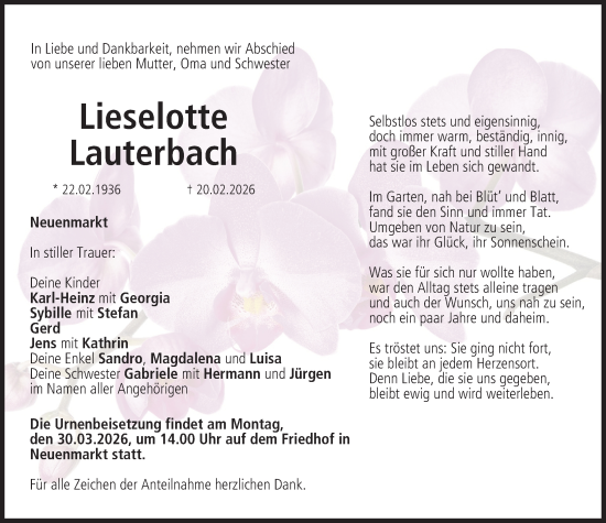 Anzeige von Lieselotte Lauterbach von MGO