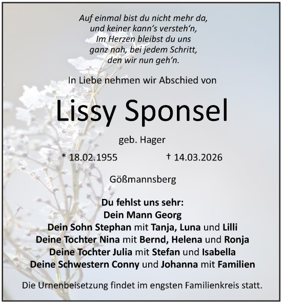 Anzeige von Lissy Sponsel von MGO
